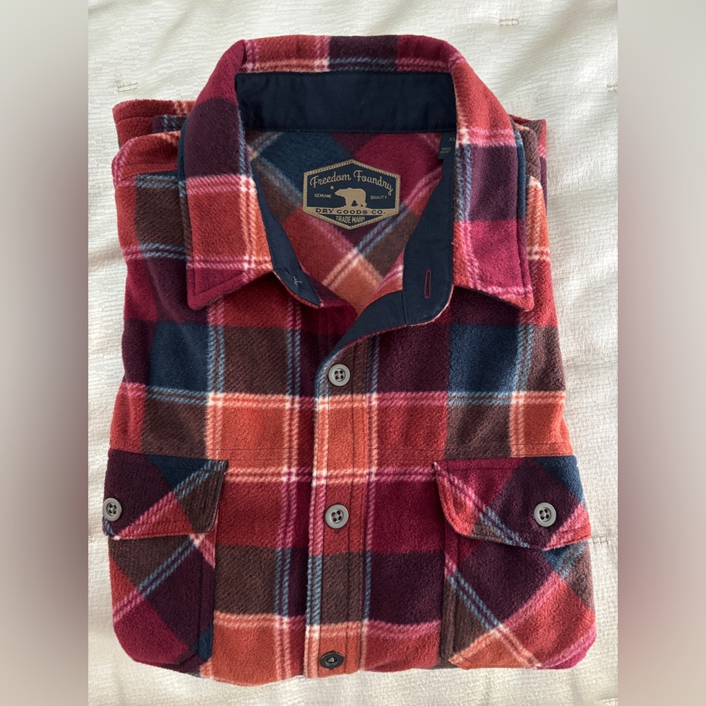 Freedom Foundry NWT Mens Plush Plaid Fleece Shirt, Picante Red & Orange, XL - Picture 10 of 10